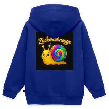 Neon Schnecke mit Zuckerschnegge - Kinder Premium Organic Zip Hoodie - Royalblau - Hinten - AI Model Kid Male (0cm)