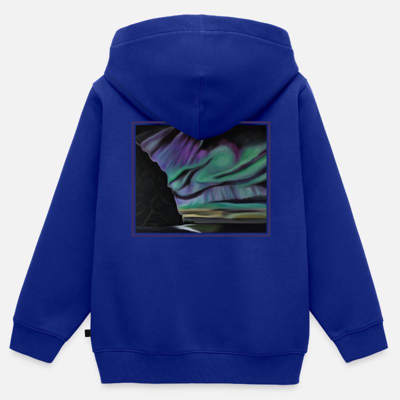 Aurores dans le ciel turquoise - Sweat Premium à capuche zippé enfant bio - bleu roi