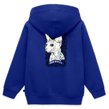 cadeau chat minou de maison idée cadeau - Sweat Premium à capuche zippé enfant bio - bleu roi - Dos - AI Model Kid Male (0cm)