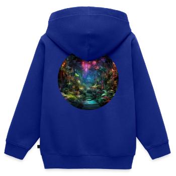 Dynamic Neon Journeys: Le monde de Neon Jungle - Sweat Premium à capuche zippé enfant bio - bleu roi - Dos - AI Model Kid Male (0cm)