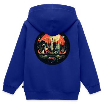 L’ère spatiale élégante : le rétro-futurisme - Sweat Premium à capuche zippé enfant bio - bleu roi - Dos - AI Model Kid Male (0cm)
