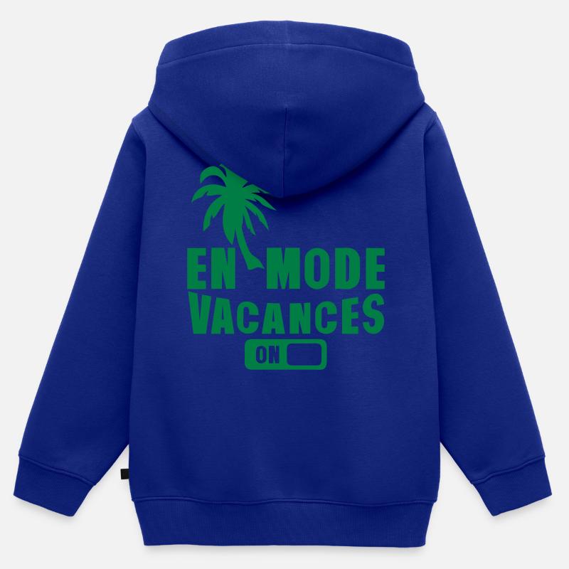 en mode vacance palmier on - Sweat Premium à capuche zippé enfant bio - bleu roi