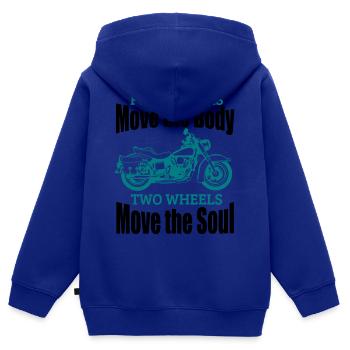 TWO WHEELS MOVE THE SOUL! - Kids Premium Organic Zip-up Hoodie - royal blue - Back - AI Model Kid Male (0cm)
