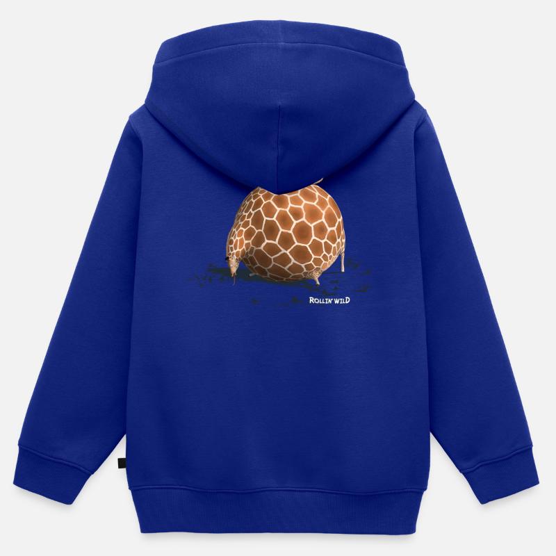Rollin' Wild - Giraffe drinking - Kids Premium Organic Zip-up Hoodie - royal blue