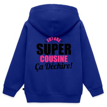 future super cousine ça dechire - Sweat Premium à capuche zippé enfant bio - bleu roi - Dos - AI Model Kid Male (0cm)