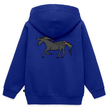 Licorne rapide - Sweat Premium à capuche zippé enfant bio - bleu roi - Dos - AI Model Kid Male (0cm)
