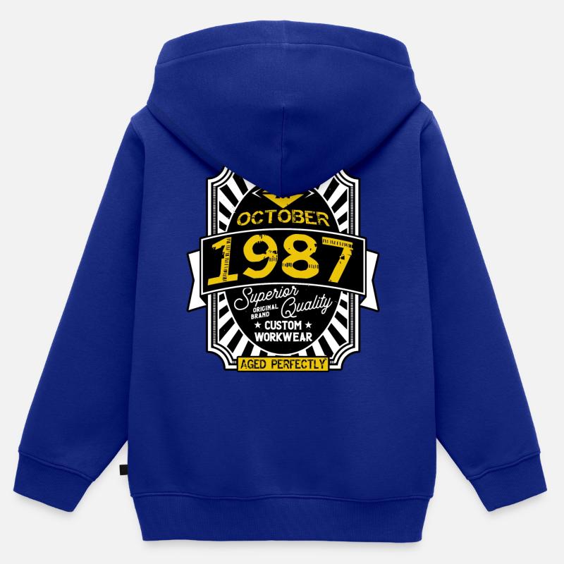 1987 OCTOBER - Sweat Premium à capuche zippé enfant bio - bleu roi
