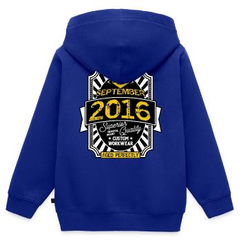 SEPTEMBER 2016 - Kinder Premium Organic Zip Hoodie - Royalblau - Hinten - AI Model Kid Male (0cm)