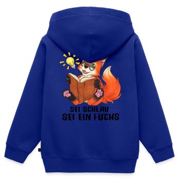 "Sei Schlau, Sei ein Fuchs" Niedlicher Fuchs - Kinder Premium Organic Zip Hoodie - Royalblau - Hinten - AI Model Kid Male (0cm)