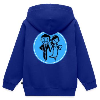 Jeunes mariés, Mariage, Mariée, Marié - Sweat Premium à capuche zippé enfant bio - bleu roi - Dos - AI Model Kid Male (0cm)