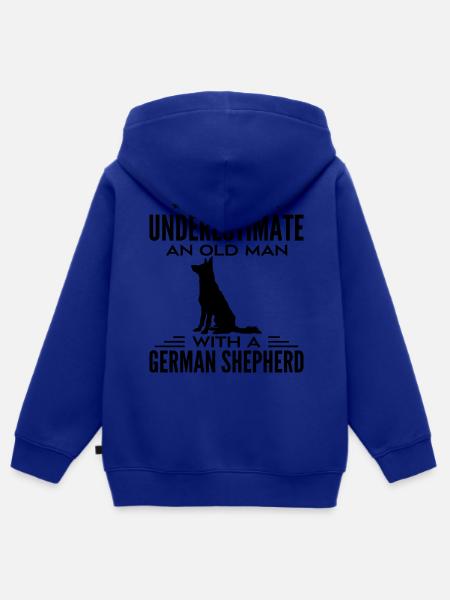 Never Underestimate Old Man With A German Shepherd - Sweat Premium à capuche zippé enfant bio - bleu roi