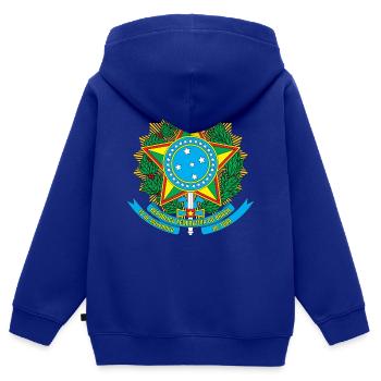 Armoiries nationales du Brésil - Sweat Premium à capuche zippé enfant bio - bleu roi - Dos - AI Model Kid Male (0cm)