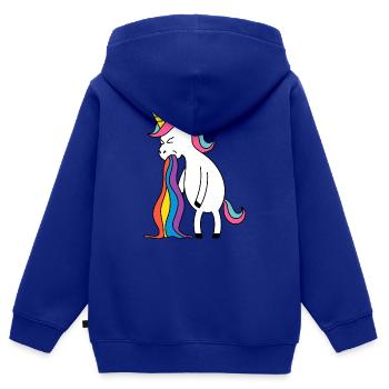 Einhorn Regenbogen Kotze. Kein Bock Lustlos Würgen - Kinder Premium Organic Zip Hoodie - Royalblau - Hinten - AI Model Kid Male (0cm)