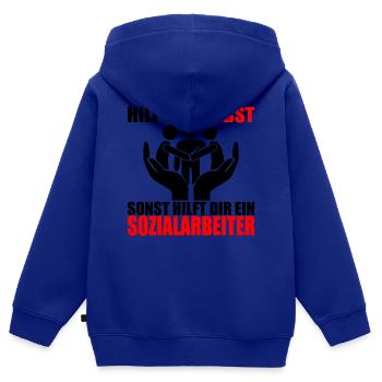 HILF DIR SELBST SONST HILFT DIR EIN SOZIALARBEITER - Kinder Premium Organic Zip Hoodie - Royalblau - Hinten - AI Model Kid Male (0cm)