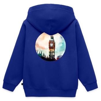 Big Ben Londres Angleterre - Sweat Premium à capuche zippé enfant bio - bleu roi - Dos - AI Model Kid Male (0cm)