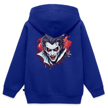 Vampire / Dracula / Suceur de sang / Halloween / Mythe - Sweat Premium à capuche zippé enfant bio - bleu roi - Dos - AI Model Kid Male (0cm)
