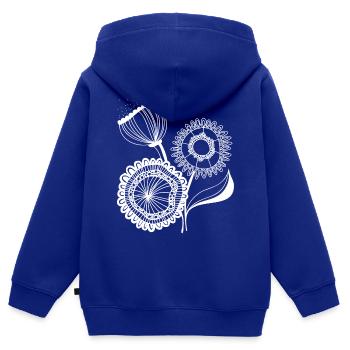 Fleurs dessinées en blanc noble - Sweat Premium à capuche zippé enfant bio - bleu roi - Dos - AI Model Kid Male (0cm)