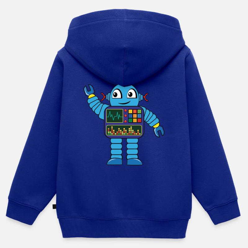 Petit robot bleu - Sweat Premium à capuche zippé enfant bio - bleu roi