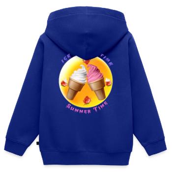 Crème glacée Temps - Heure d’été - Sweat Premium à capuche zippé enfant bio - bleu roi - Dos - AI Model Kid Male (0cm)