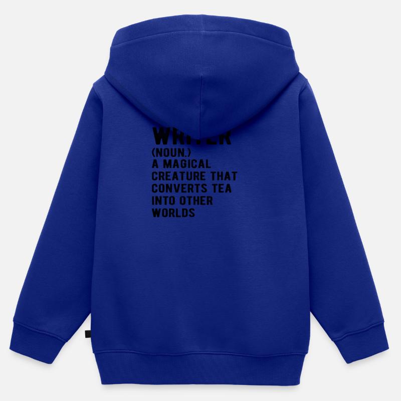 WRITING / AUTHOR: Définition de l'écrivain - Sweat Premium à capuche zippé enfant bio - bleu roi
