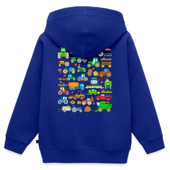 Tracteur enfant conception de véhicule - Sweat Premium à capuche zippé enfant bio - bleu roi - Dos - AI Model Kid Male (0cm)
