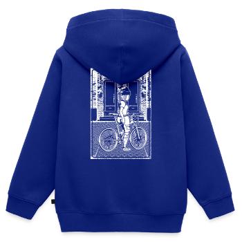 Mit trendigem Shirt auf Stadterkundung per Fahrrad - Kinder Premium Organic Zip Hoodie - Royalblau - Hinten - AI Model Kid Male (0cm)