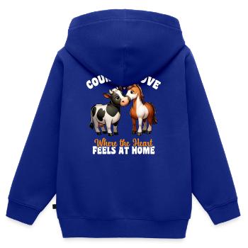 L’amour de la campagne où le cœur est à la maison, la vie à la campagne - Sweat Premium à capuche zippé enfant bio - bleu roi - Dos - AI Model Kid Male (0cm)