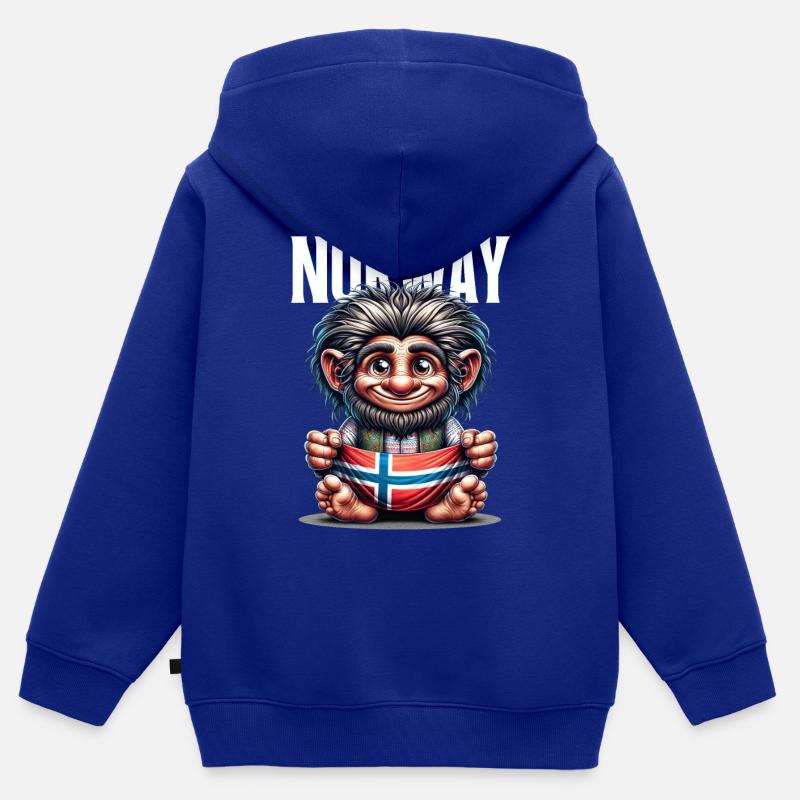 Norsk troll med flagg - trollenes hjem - Hettegenser Premium med glidelås barn økologisk - kongeblå