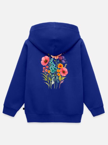 Aquarell Wildblumen Boho  - Kinder Premium Organic Zip Hoodie - Royalblau