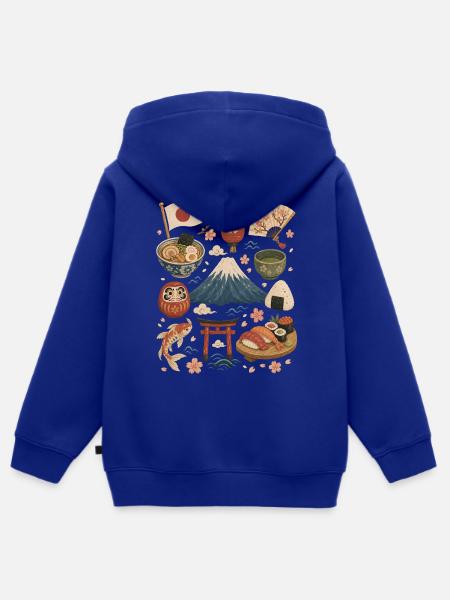 Japan | Fuji, Sakura & Genuss - Kinder Premium Organic Zip Hoodie - Royalblau