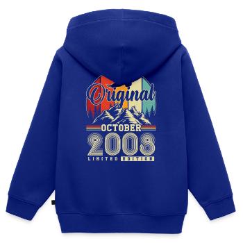 Original octobre 2008 – 18e anniversaire Millésime - Sweat Premium à capuche zippé enfant bio - bleu roi - Dos - AI Model Kid Male (0cm)