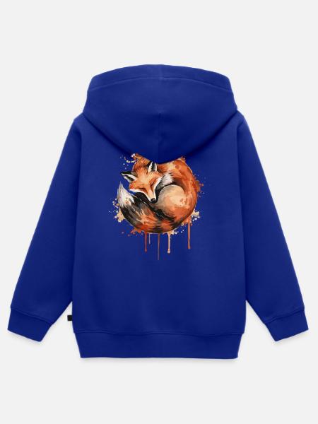 Fuchs Aquarell Stil Schlummernder Rotfuchs - Kinder Premium Organic Zip Hoodie - Royalblau