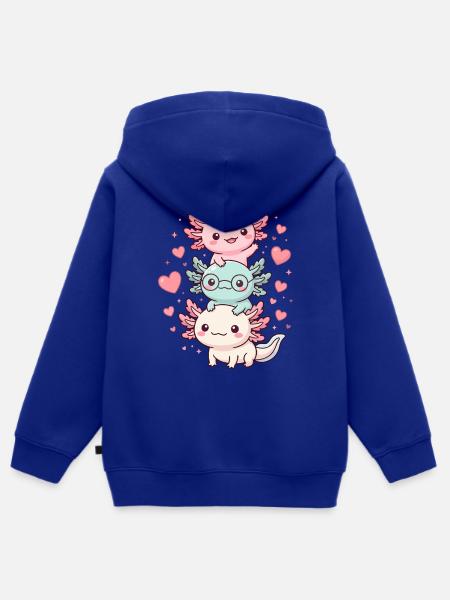 Axolotl, Süß, Kawaii - Kinder Premium Organic Zip Hoodie - Royalblau