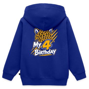 My 4 Birthday Leopard Party - Kinder Premium Organic Zip Hoodie - Royalblau - Hinten - AI Model Kid Male (0cm)
