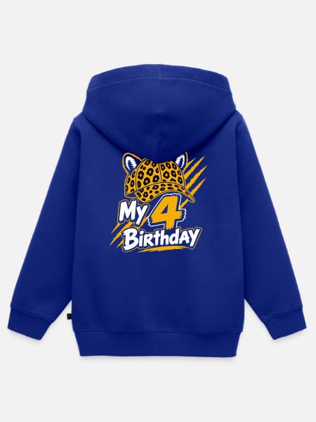 My 4 Birthday Leopard Party - Kinder Premium Organic Zip Hoodie - Royalblau