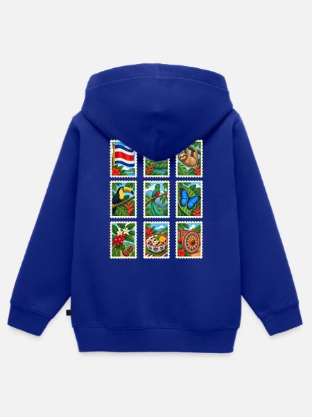 Costa Rica Briefmarken - Kinder Premium Organic Zip Hoodie - Royalblau