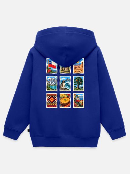 Chile Briefmarken - Kinder Premium Organic Zip Hoodie - Royalblau