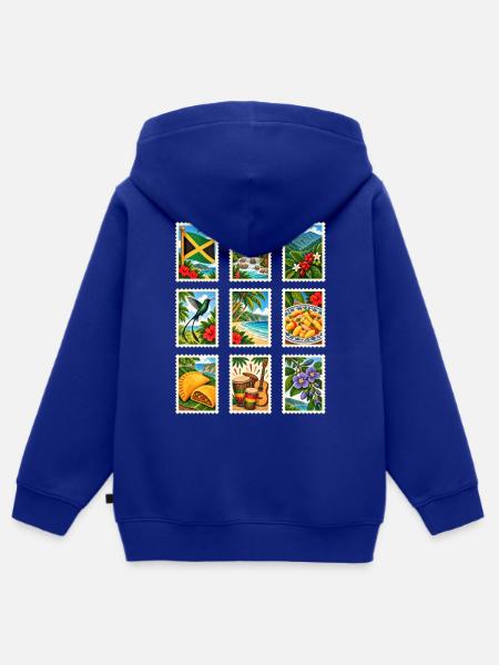 Jamaika Briefmarken - Kinder Premium Organic Zip Hoodie - Royalblau