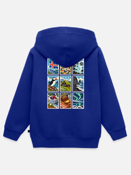 Island Briefmarken - Kinder Premium Organic Zip Hoodie - Royalblau