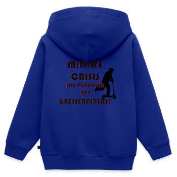 MIDLIFE CRISIS DIE PUBERTÄT DES GREISENALTERS - Kinder Premium Organic Zip Hoodie - Royalblau - Hinten - AI Model Kid Male (0cm)