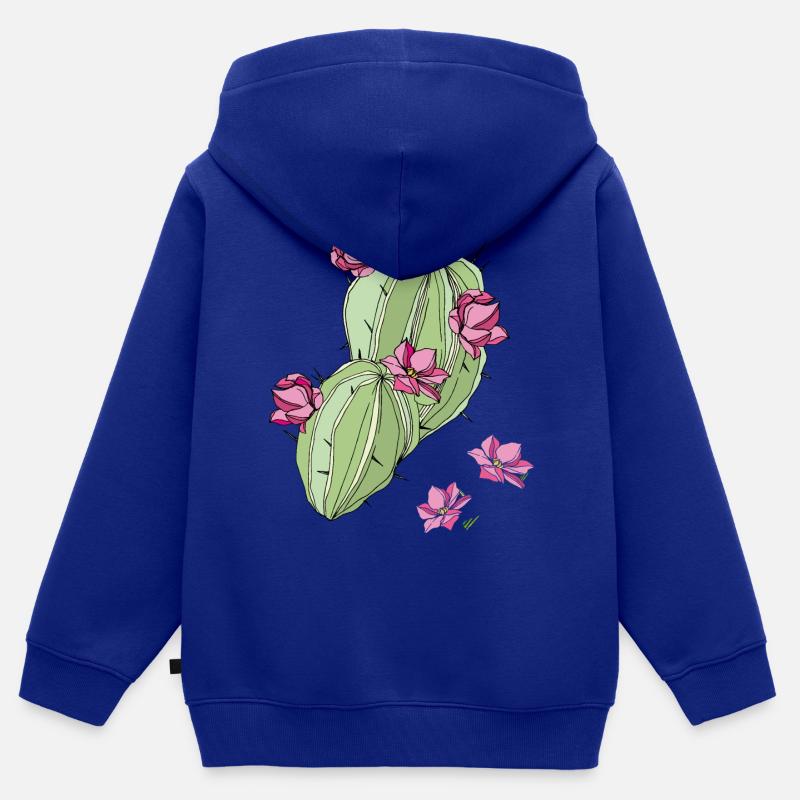 Cactus à fleurs - Sweat Premium à capuche zippé enfant bio - bleu roi