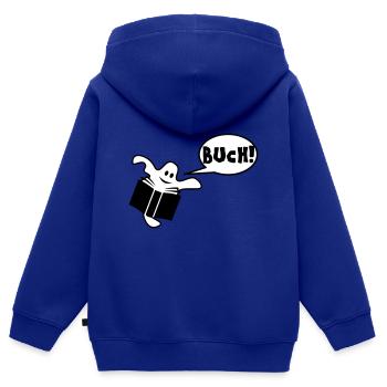 Buch - Kinder Premium Organic Zip Hoodie - Royalblau - Hinten - AI Model Kid Male (0cm)
