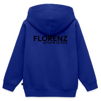 Coordonnées de Florence - Sweat Premium à capuche zippé enfant bio - bleu roi - Dos - AI Model Kid Male (0cm)