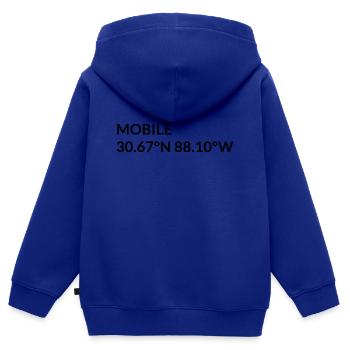 Coordonnées de Mobile Alabama USA - Sweat Premium à capuche zippé enfant bio - bleu roi - Dos - AI Model Kid Male (0cm)