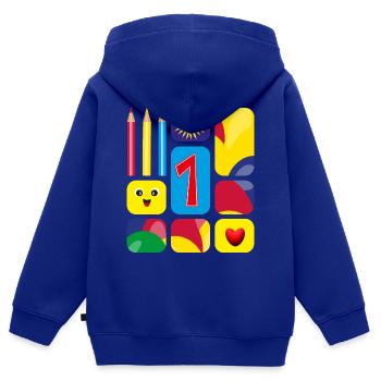 Bunte eins zum Geburtstag oder zur Grundschulzeit. - Kinder Premium Organic Zip Hoodie - Royalblau - Hinten - AI Model Kid Male (0cm)