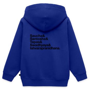 Saucha Santosha Tapas Swadhyaya Ishvarapranidhana - Sweat Premium à capuche zippé enfant bio - bleu roi - Dos - AI Model Kid Male (0cm)