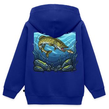 Hecht Angeln Fischen Raubfisch - Kinder Premium Organic Zip Hoodie - Royalblau - Hinten - AI Model Kid Male (0cm)