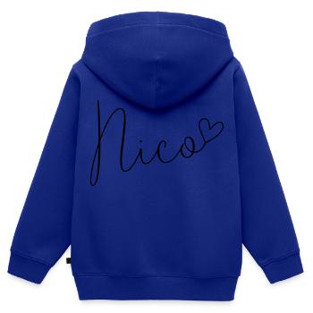 Nicole Nom Prénom Garçon - Sweat Premium à capuche zippé enfant bio - bleu roi - Dos - AI Model Kid Male (0cm)