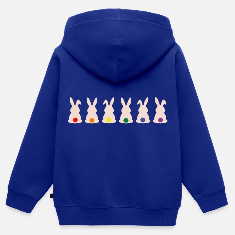 Lapin arc-en-ciel - Sweat Premium à capuche zippé enfant bio - bleu roi