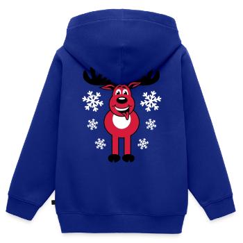 Cerf Rudolph caractère et neige de bande dessinée - Sweat Premium à capuche zippé enfant bio - bleu roi - Dos - AI Model Kid Male (0cm)